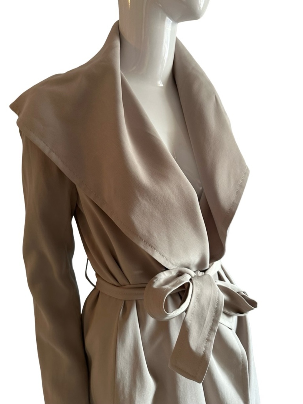 Club Monaco Taupe Shawl Collar Tie Waist Soft Trench Coat XS - Picture 8 of 8